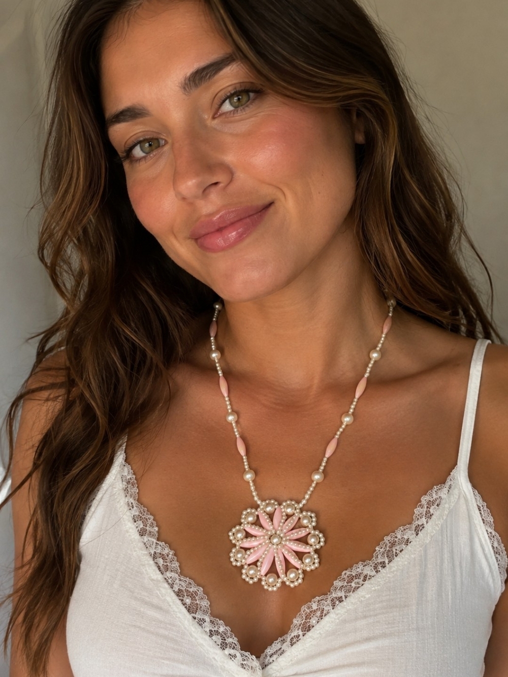Pink Pearl Floral Pendant Necklace - Women's Jewelry